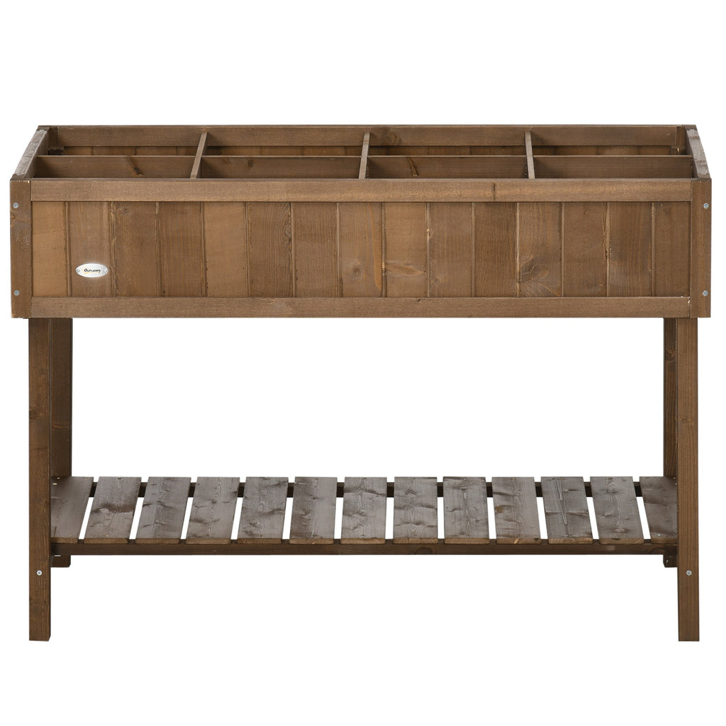 Wooden Raised Bed with Storage Shelf & 8 Pockets, 43" x 18" x 30", Dark Brown