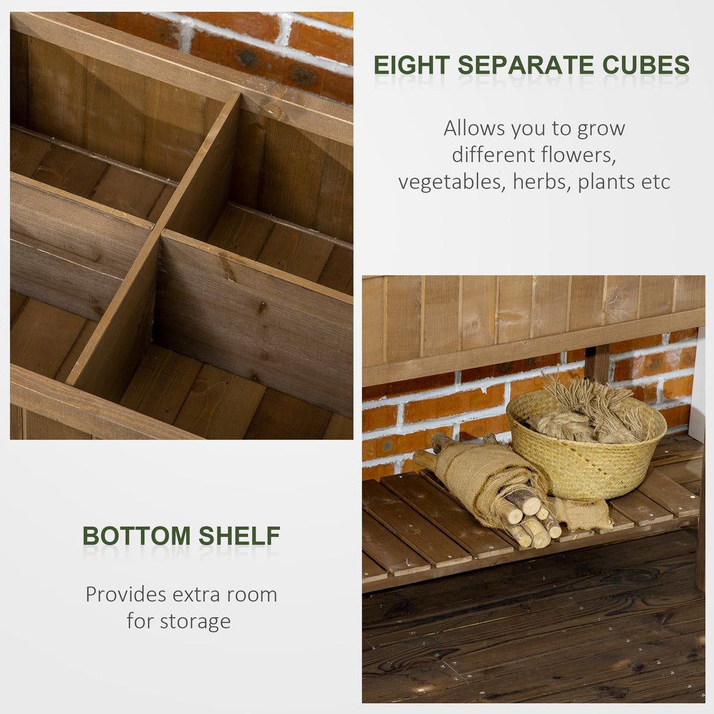 Wooden Raised Bed with Storage Shelf & 8 Pockets, 43" x 18" x 30", Dark Brown