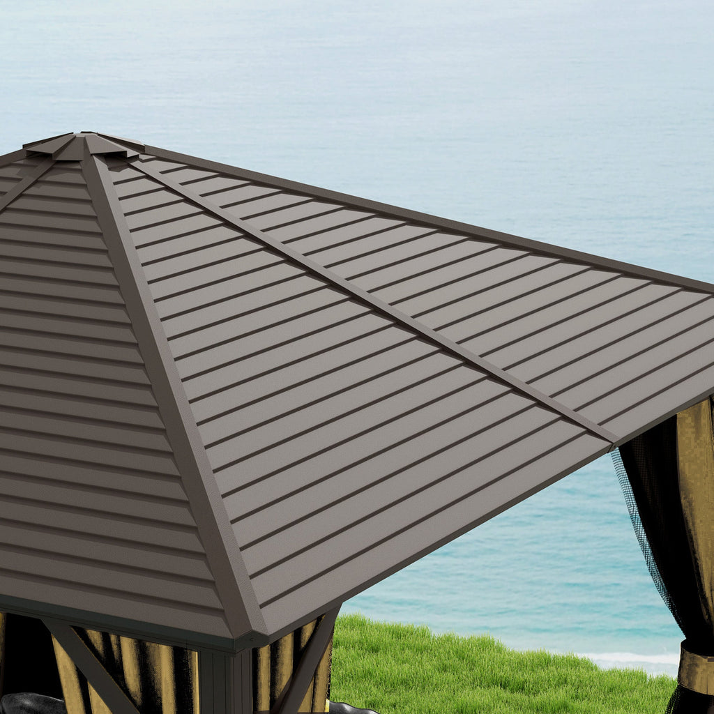 10' x 10' Hardtop Gazebo with Mosquito Netting & Aluminum Frame, Brown