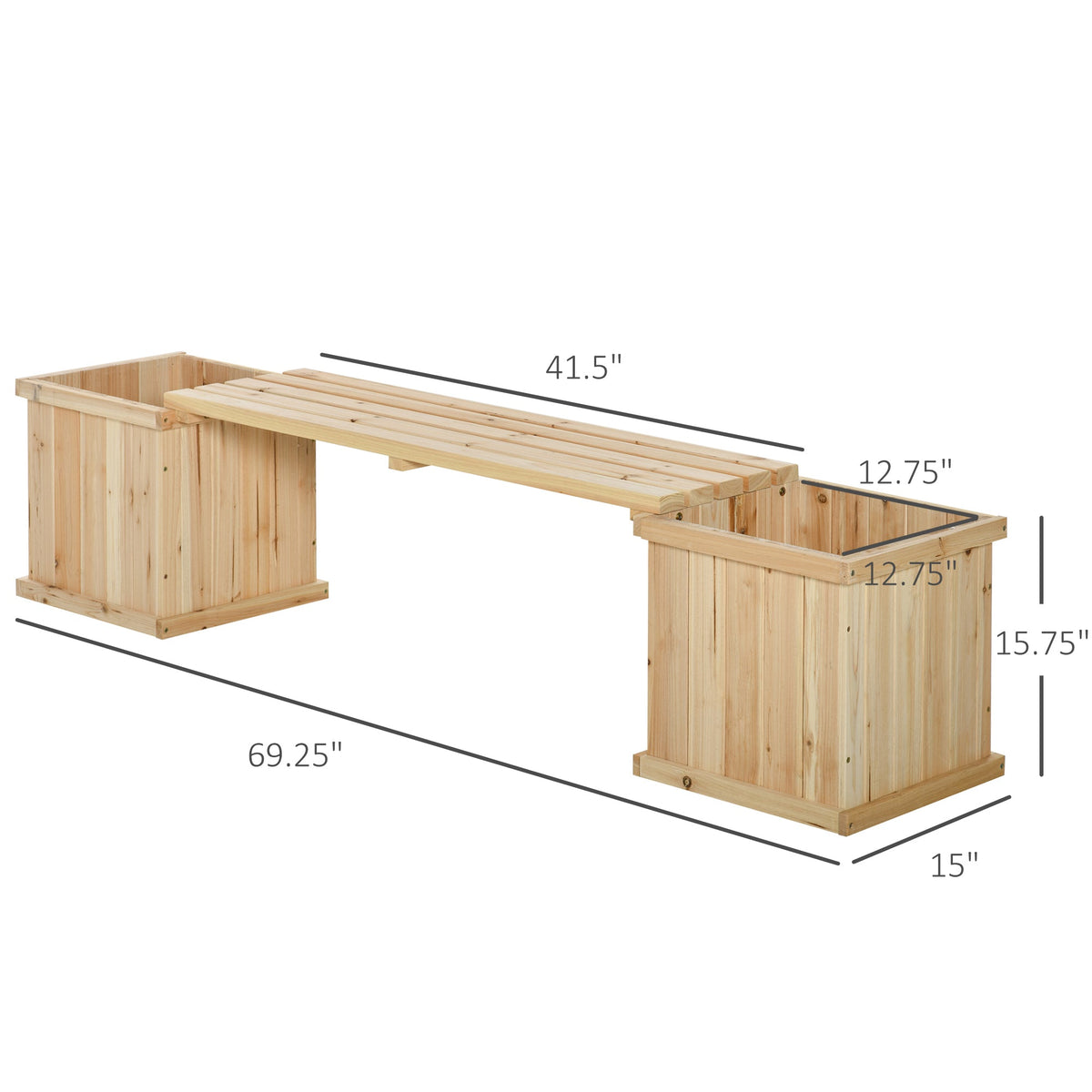 Wooden Planter & Bench Combination, 69.25" x 15" x 15.75", Natural