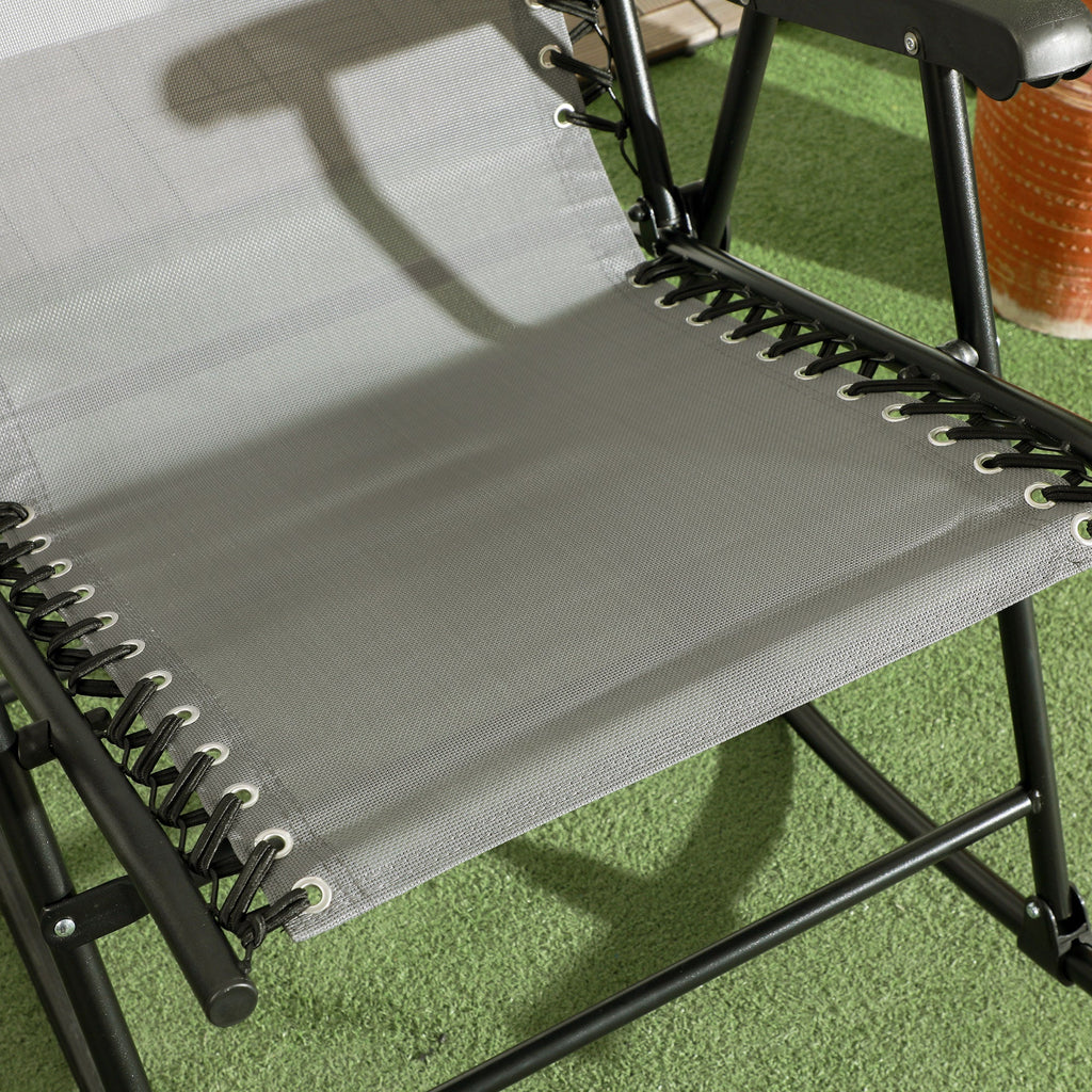 2pc Patio Foldable Rocking Chair Set w/ Breathable Mesh Seat, Backrest & Headrest, Grey