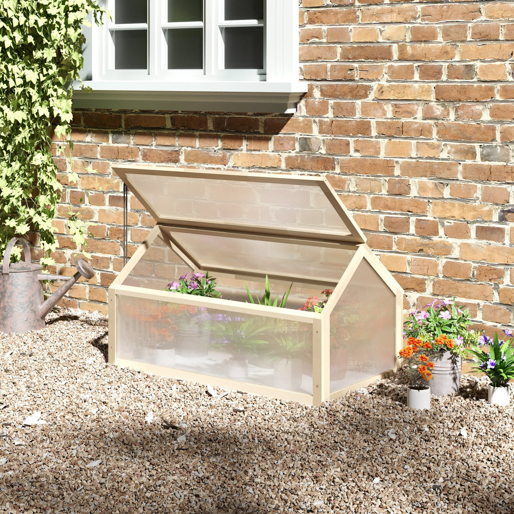NookGrow All Season Cold Frame Planter for Winter Growing, 35.5" x 20.5" x 19.5", Natural Wood
