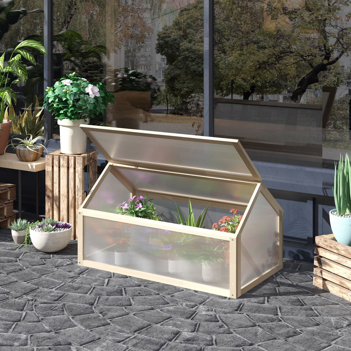 NookGrow All Season Cold Frame Planter for Winter Growing, 35.5" x 20.5" x 19.5", Natural Wood