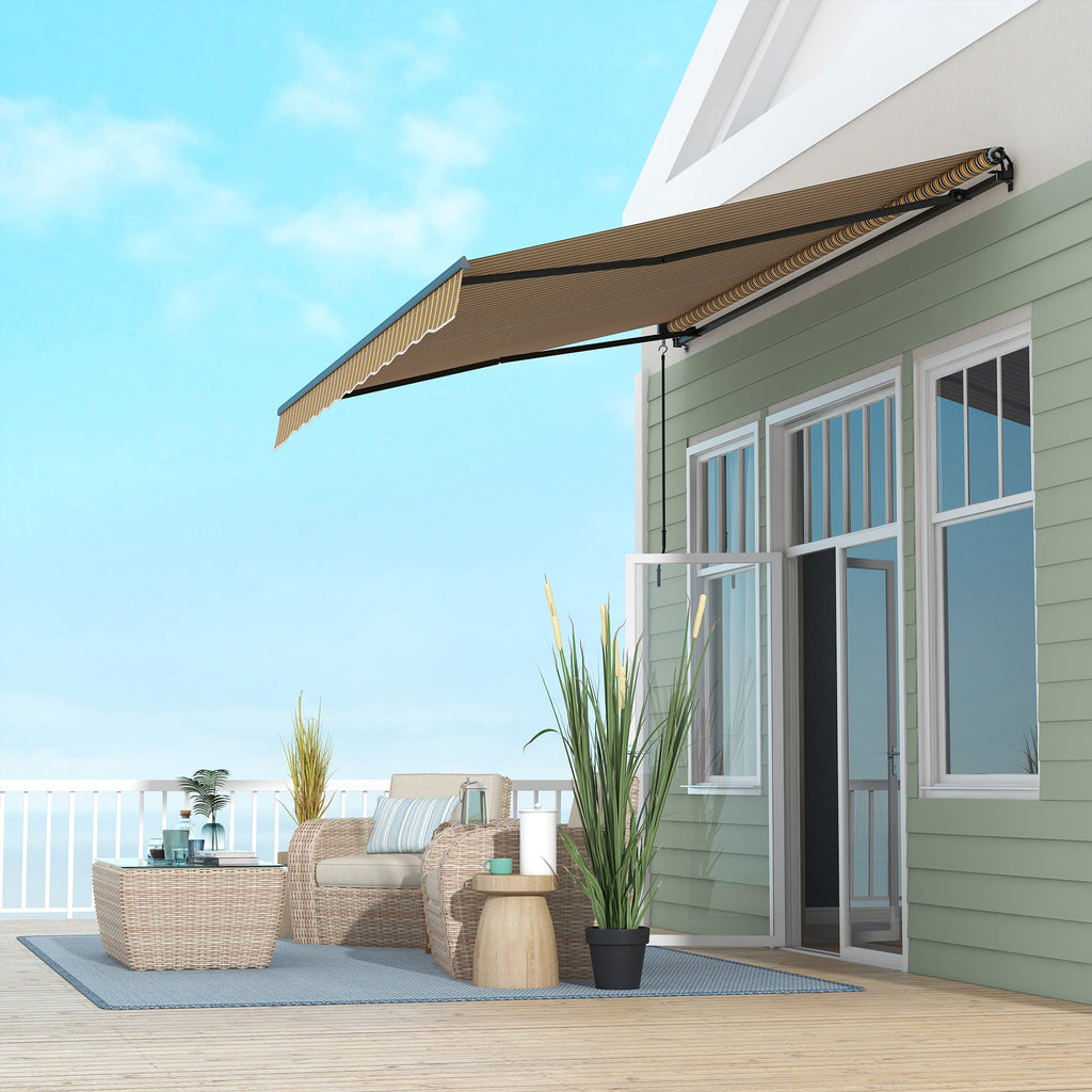 13' x 10' Retractable Awning with Manual Crank, 280gsm UV Resistant Fabric and Aluminum Frame, Amber/Dark Grey