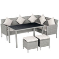 5 Piece Rattan Garden Furniture Set, 6 Seater Corner Dining Set, Beige