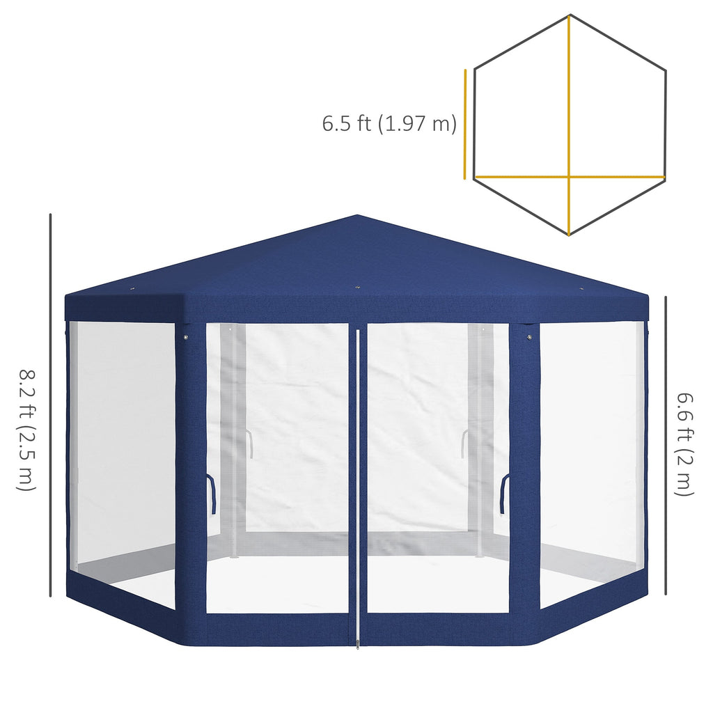 13' Hexagon Party Tent with Mesh Sidewalls, Blue