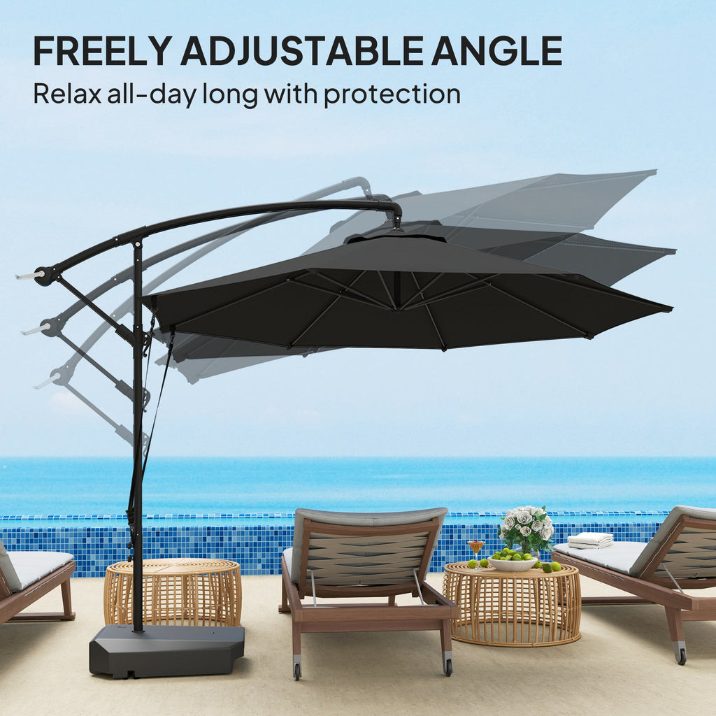 10' Round Cantilever Umbrella with Fillable Base & Cover, UPF50+, Grey