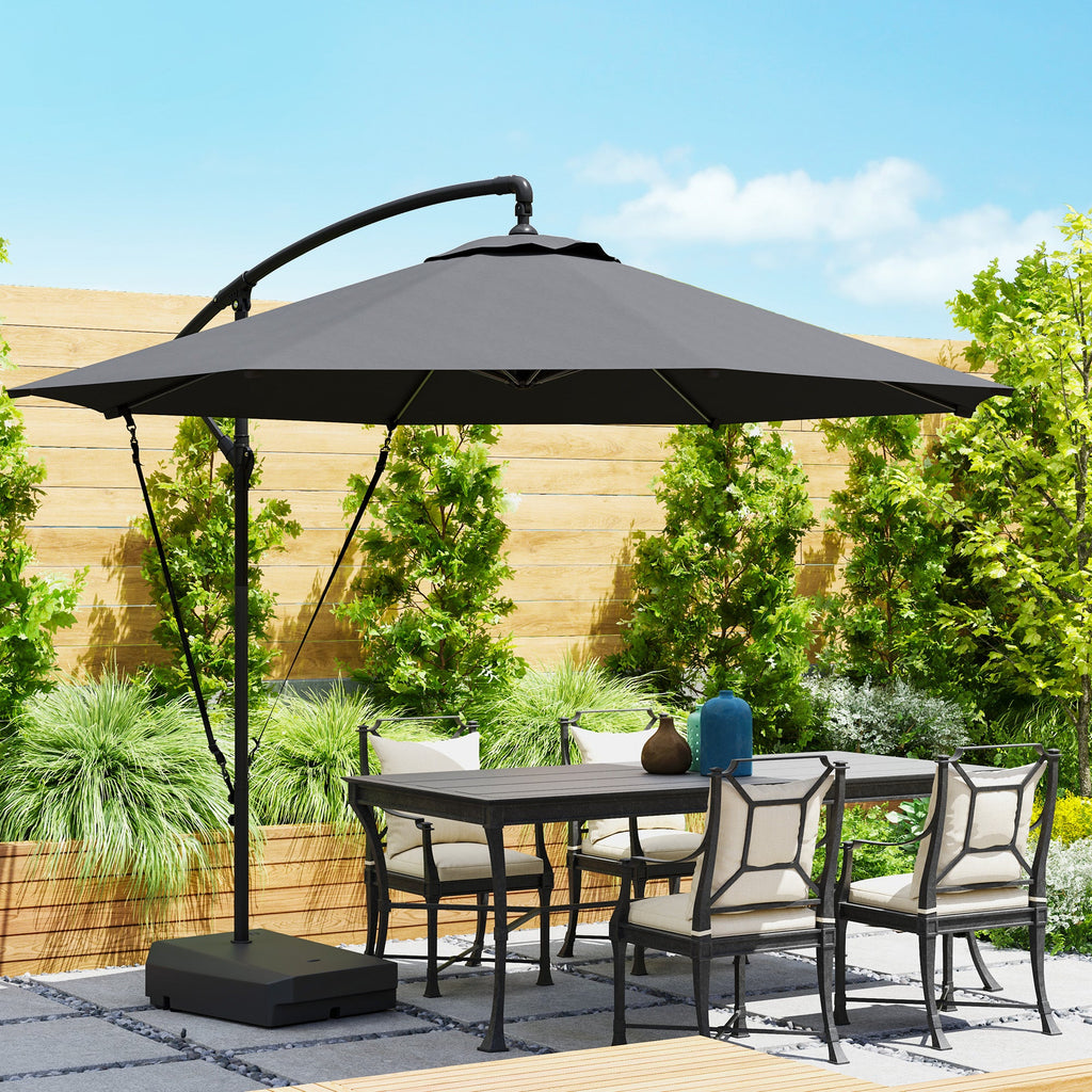 10' Round Cantilever Umbrella with Fillable Base & Cover, UPF50+, Grey