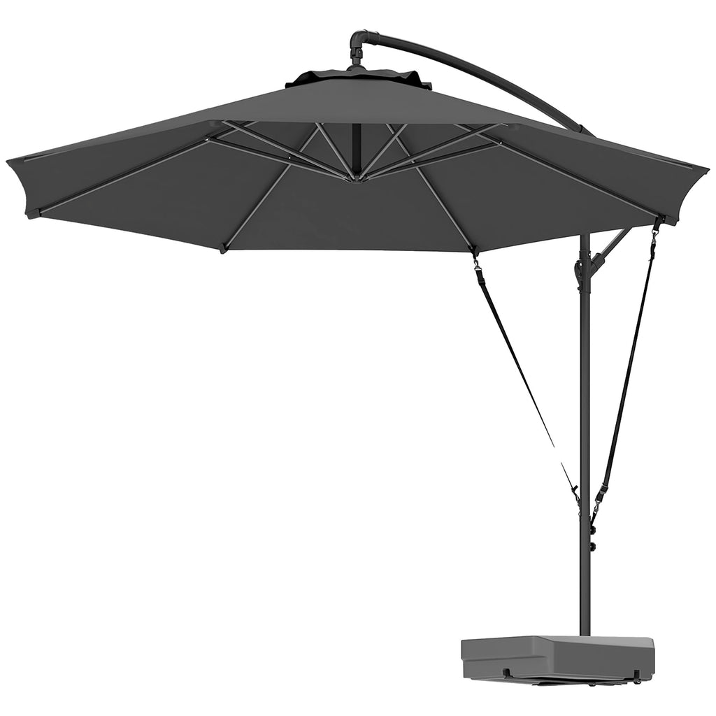 10' Round Cantilever Umbrella with Fillable Base & Cover, UPF50+, Grey