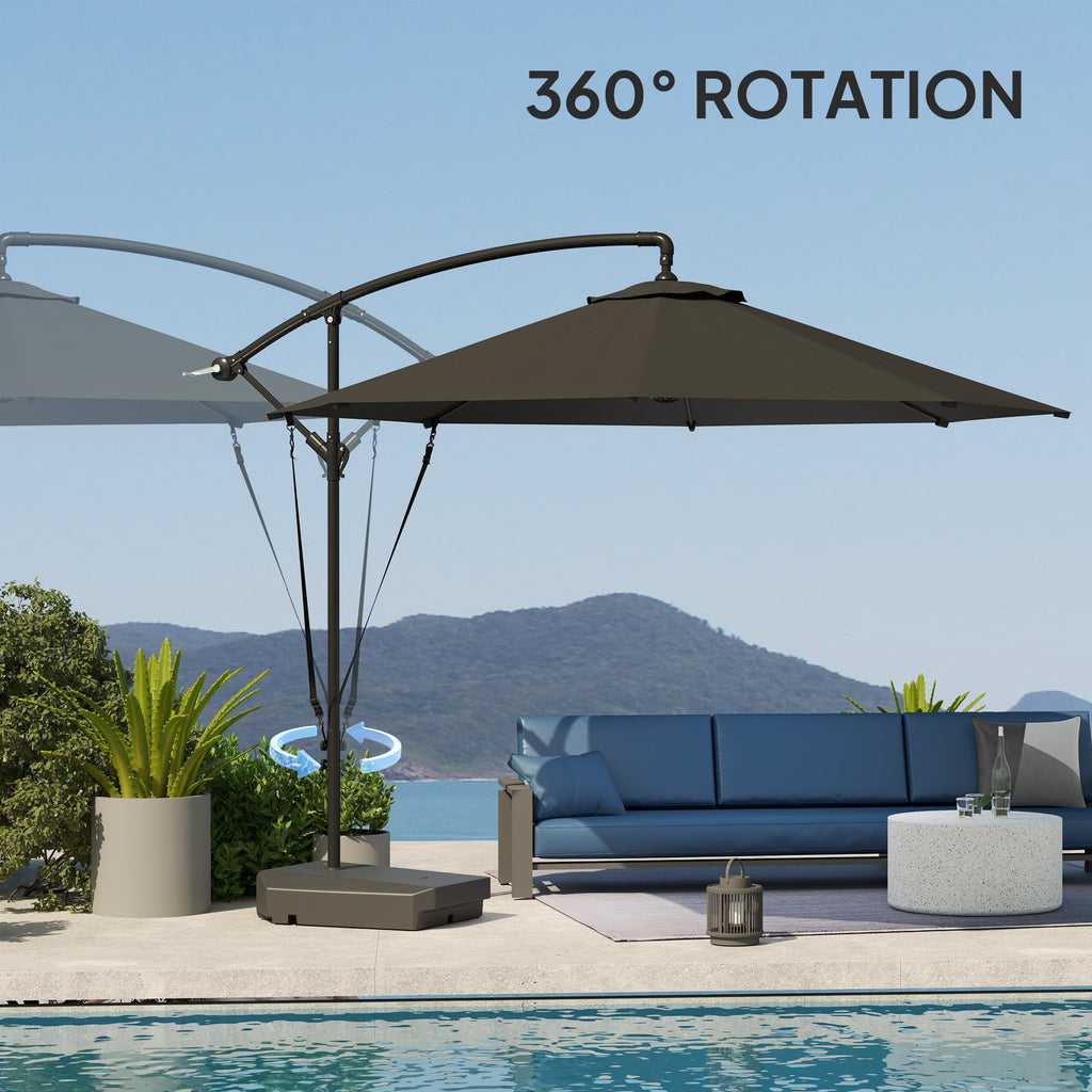10' Round Cantilever Umbrella with Fillable Base & Cover, UPF50+, Grey