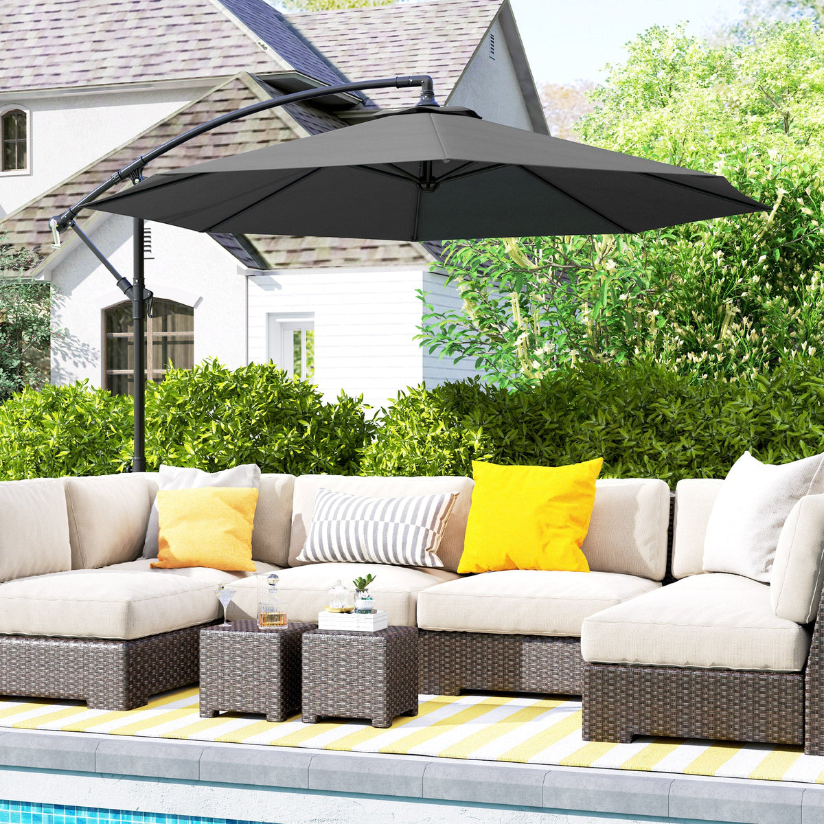 10' Deluxe Patio Umbrella with Crank and Cross Base, Grey