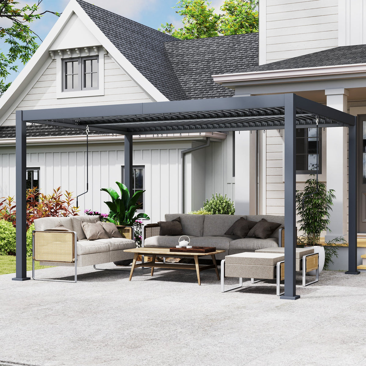 10' x 12' Louvered Pergola with Adjustable Metal Roof, Aluminum Frame