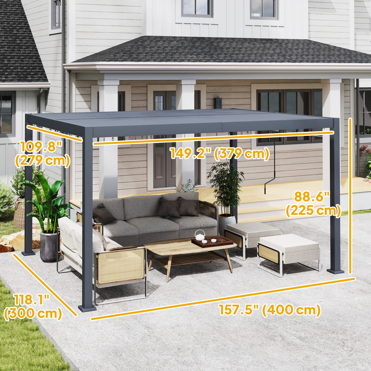 10' x 12' Louvered Pergola with Adjustable Metal Roof, Aluminum Frame