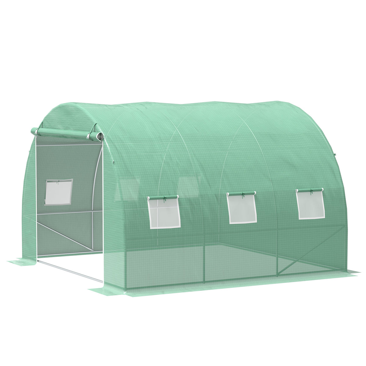 10' x 10' x 6.5' Walk-in Tunnel Greenhouse with Roll-Up Zipper Door & 6 Windows, Green