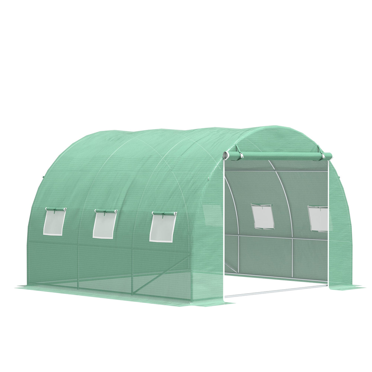 10' x 10' x 6.5' Walk-in Tunnel Greenhouse with Roll-Up Zipper Door & 6 Windows, Green