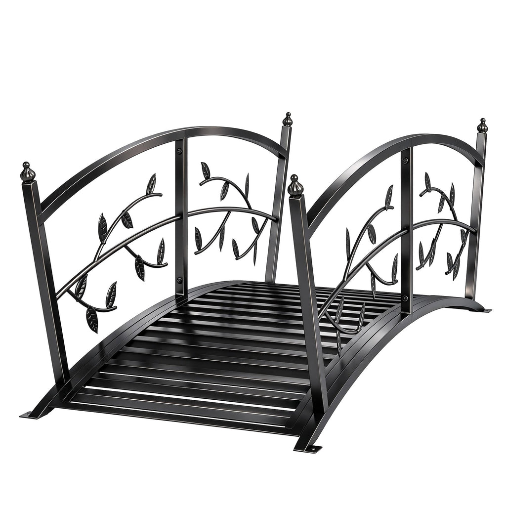 1.2M Metal Garden Bridge with Safety Railings, Black