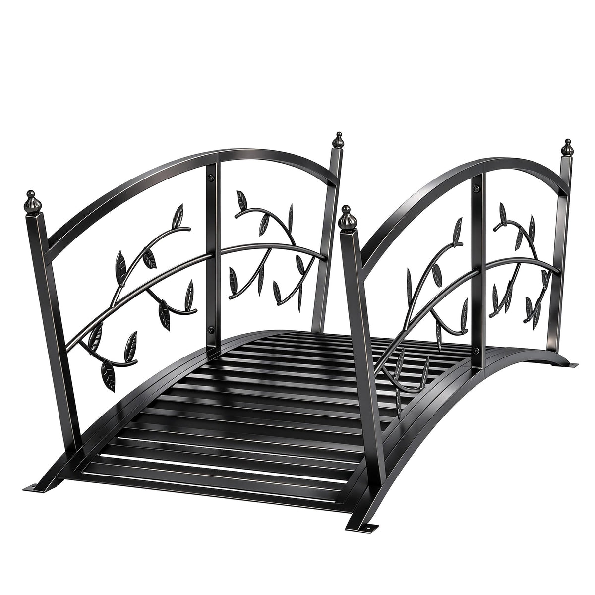1.2M Metal Garden Bridge with Safety Railings, Black