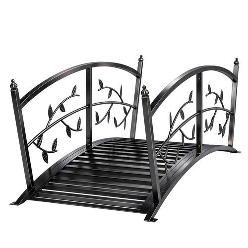 1.2M Metal Garden Bridge with Safety Railings, Black