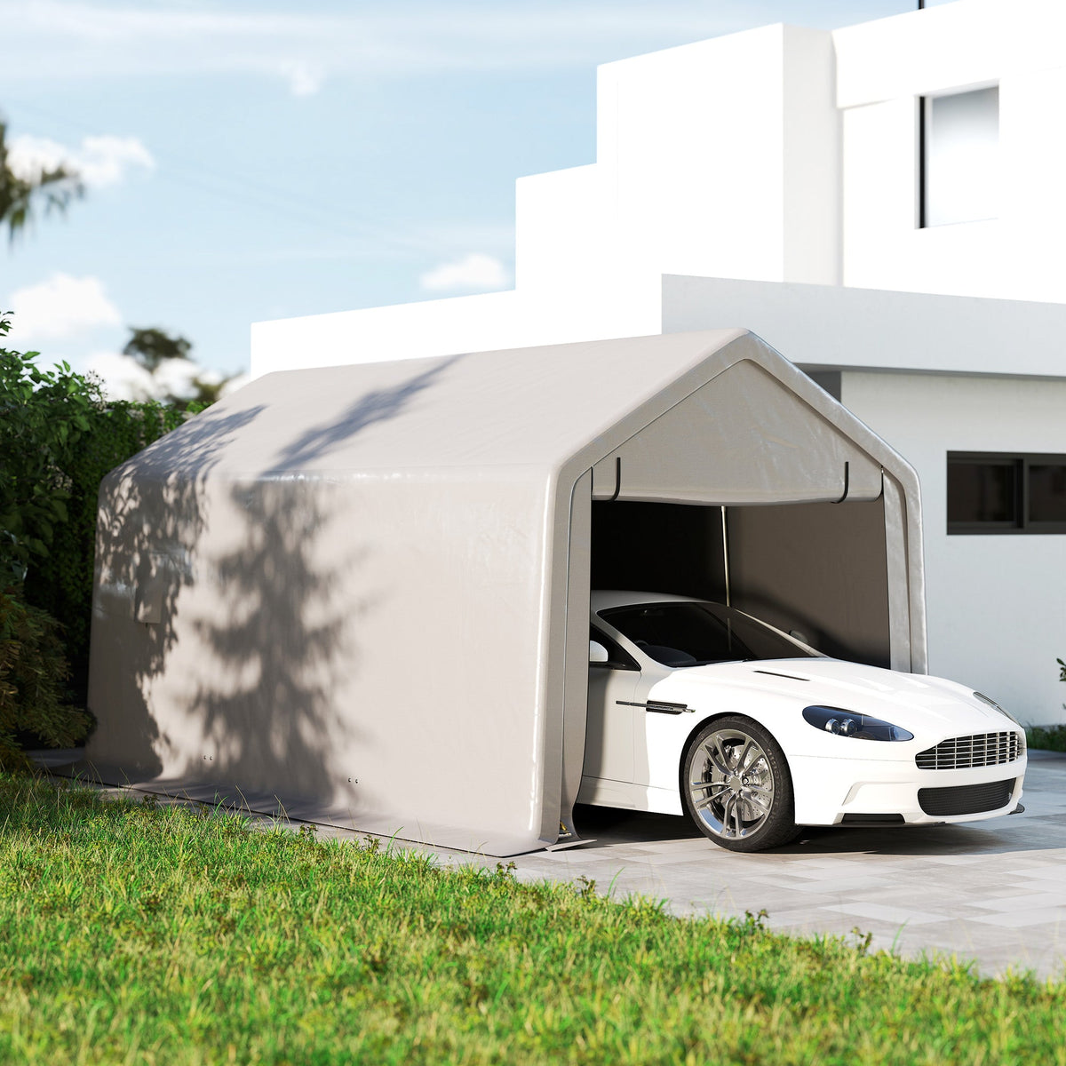 10' x 17' Heavy Duty Carport with Zipper Door, UV Resistant Waterproof, Grey