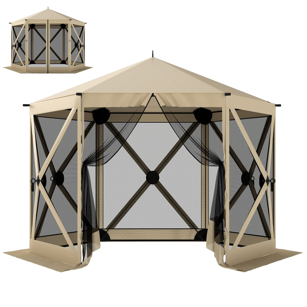 10' x 11' Pop Up Gazebo Screen Tent with Mesh Netting, Beige