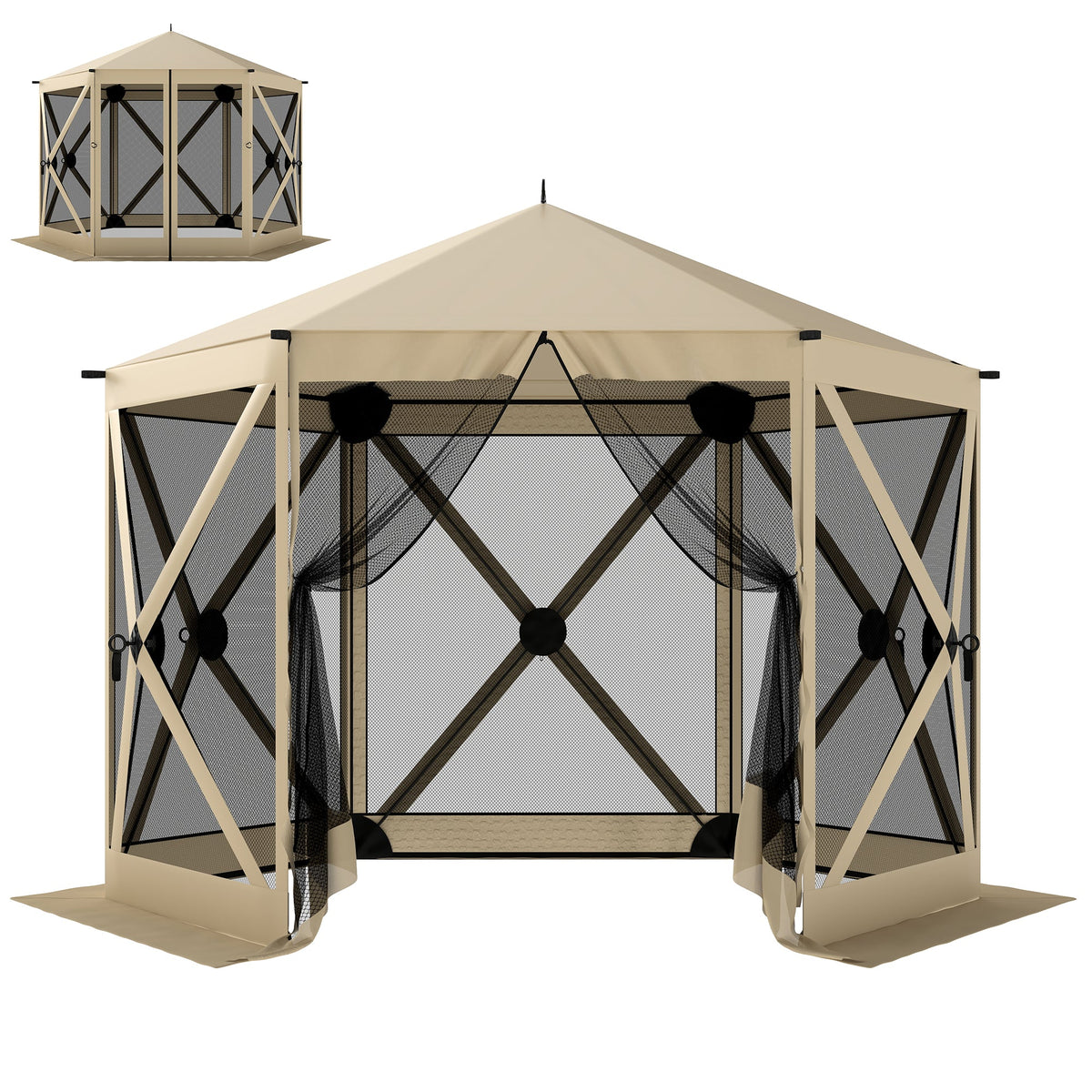10' x 11' Pop Up Gazebo Screen Tent with Mesh Netting, Beige
