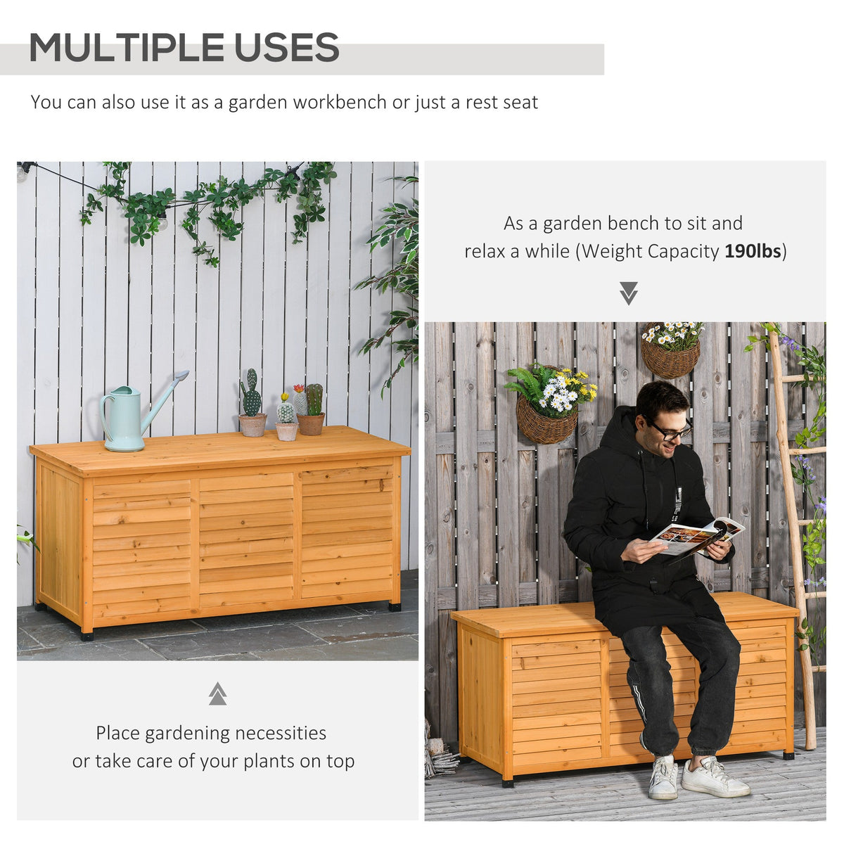 75 Gallon Wooden Deck Box with Weather-Resistant Finish, Yellow