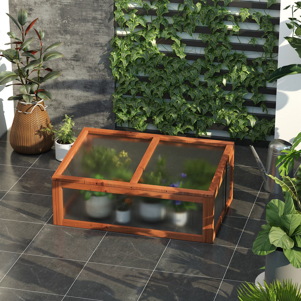 NookGrow Wooden Cold Frame with Tilted Polycarbonate Top, 39" x 26" x 16", Brown