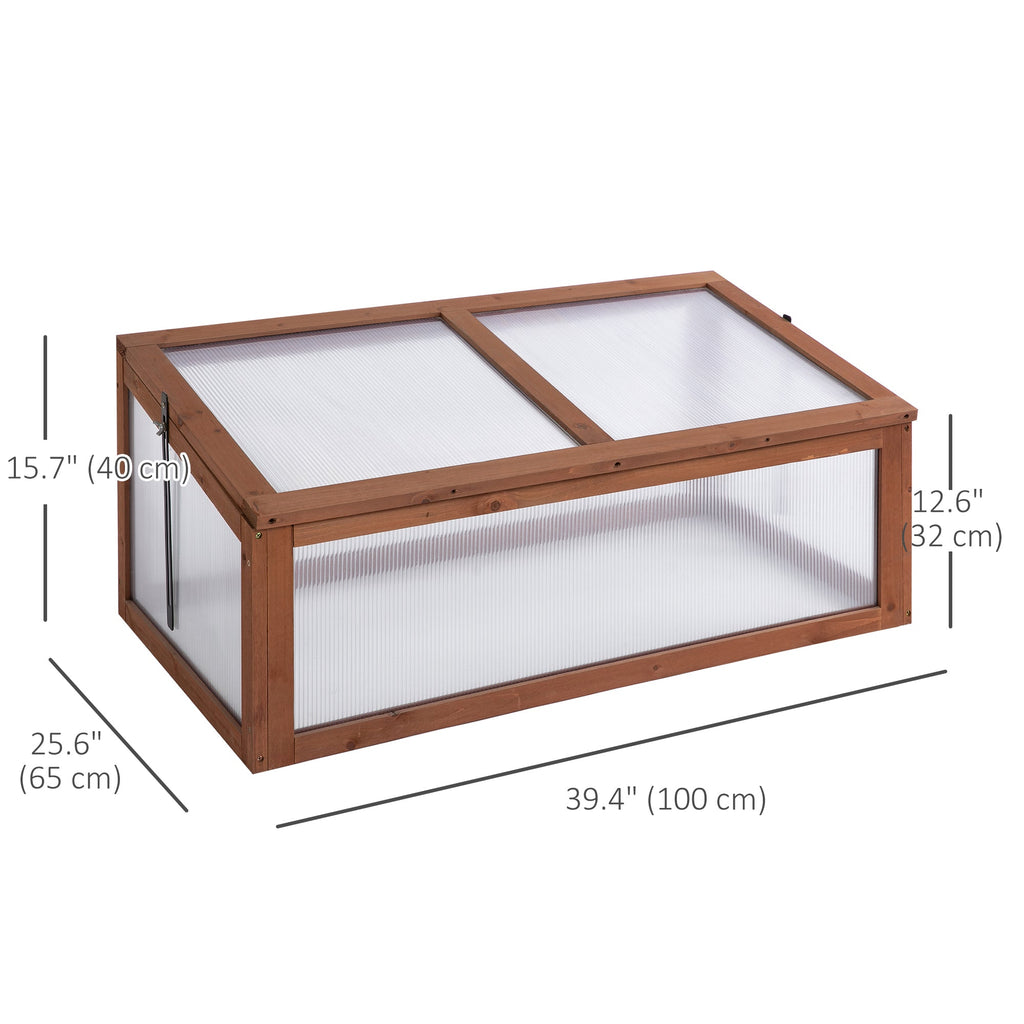 NookGrow Wooden Cold Frame with Tilted Polycarbonate Top, 39" x 26" x 16", Brown