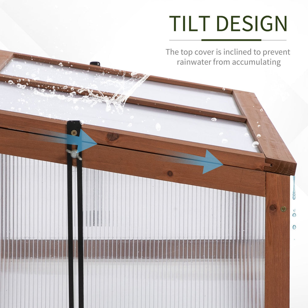 NookGrow Wooden Cold Frame with Tilted Polycarbonate Top, 39" x 26" x 16", Brown