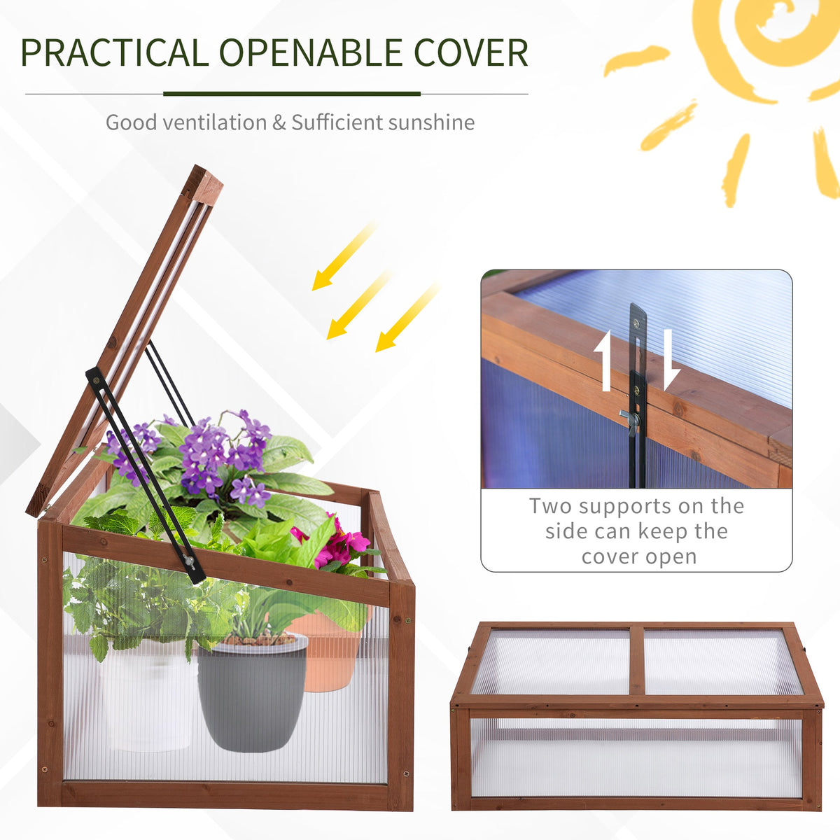 NookGrow Wooden Cold Frame with Tilted Polycarbonate Top, 39" x 26" x 16", Brown