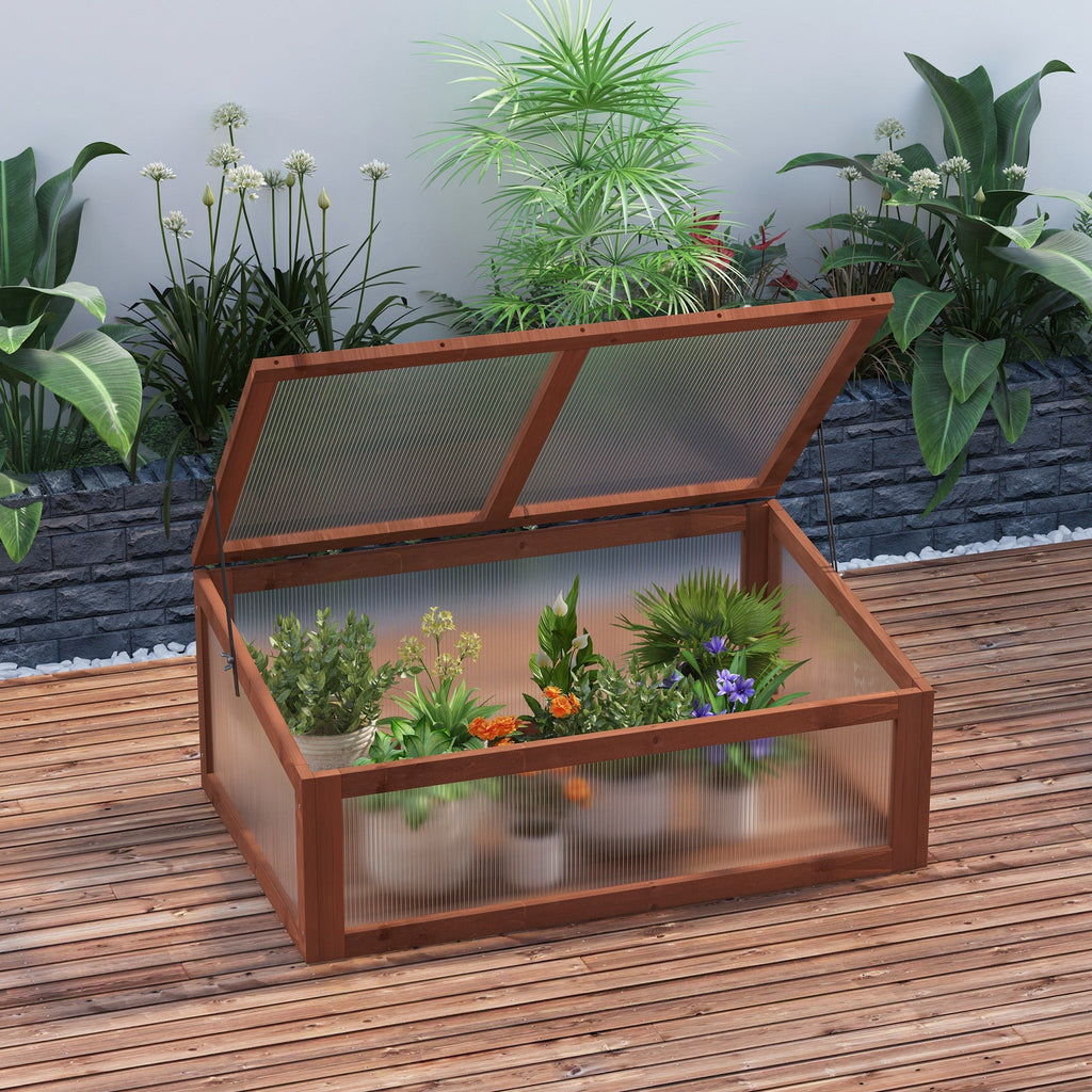 NookGrow Wooden Cold Frame with Tilted Polycarbonate Top, 39" x 26" x 16", Brown