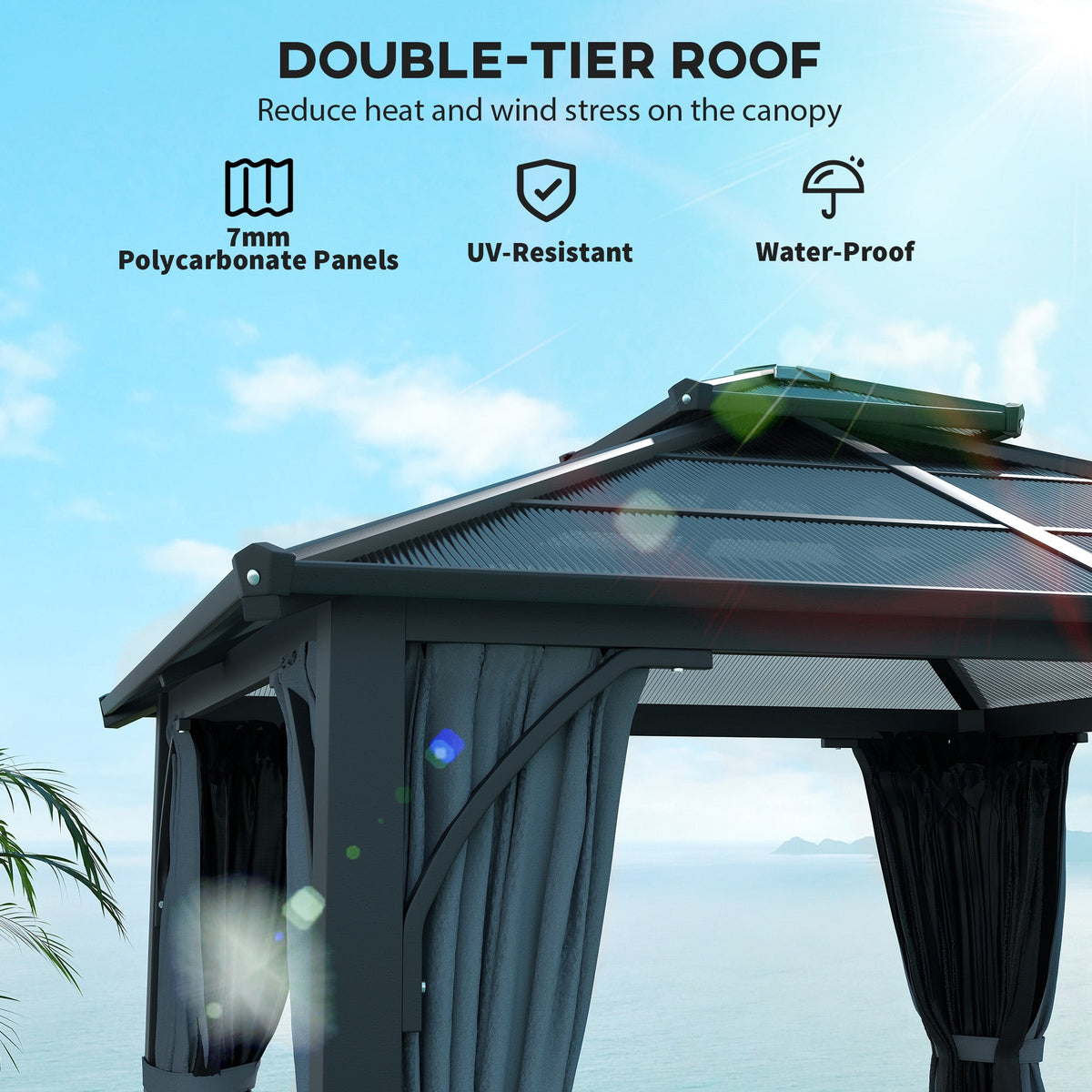 10' x 10' Hardtop Gazebo with 7mm Polycarbonate Double Roof