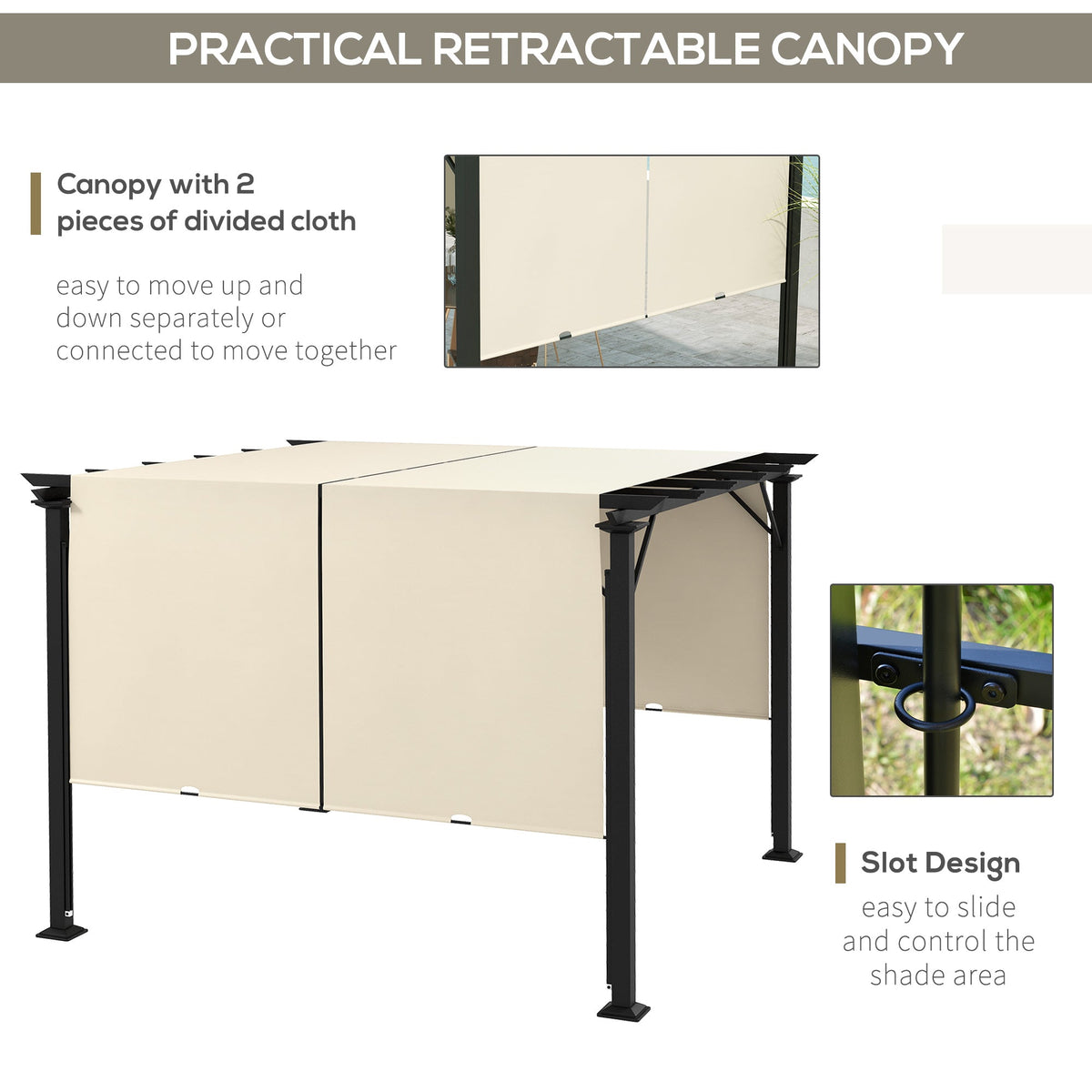 10' x 10' Outdoor Gazebo with Sun Shade Canopy and Steel Frame, Beige