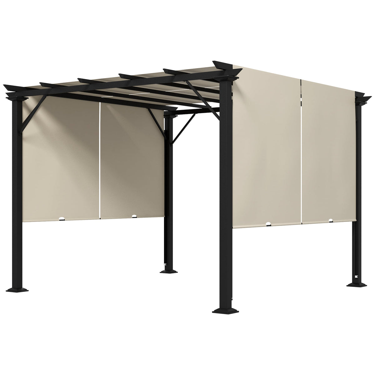 10' x 10' Outdoor Gazebo with Sun Shade Canopy and Steel Frame, Beige