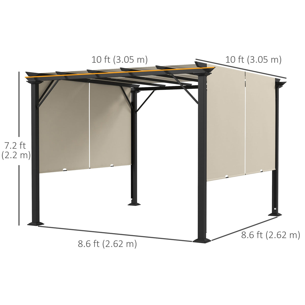 10' x 10' Outdoor Gazebo with Sun Shade Canopy and Steel Frame, Beige