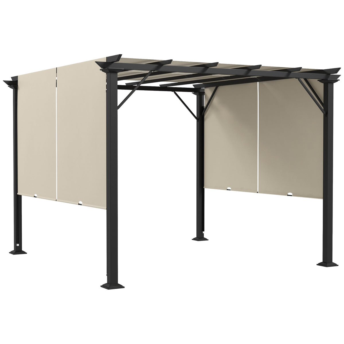 10' x 10' Outdoor Gazebo with Sun Shade Canopy and Steel Frame, Beige