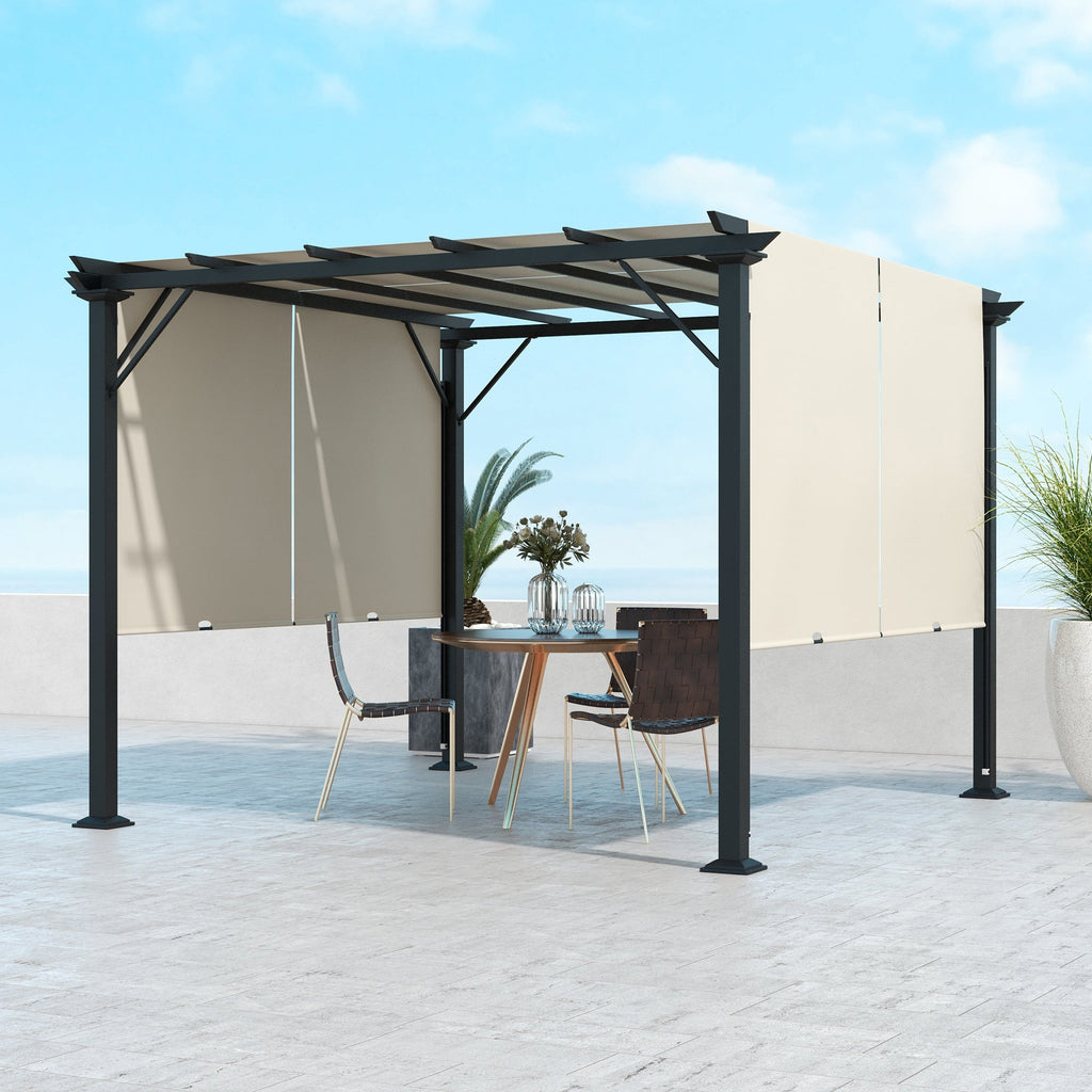 10' x 10' Outdoor Gazebo with Sun Shade Canopy and Steel Frame, Beige