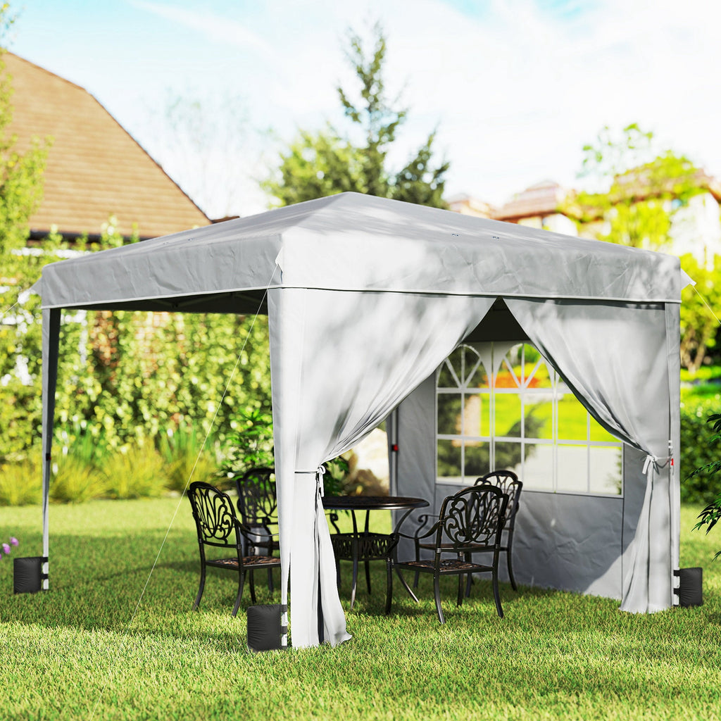 10 x 10 ft Pop Up Canopy Tent with Carry Bag, Sandbags, Adjustable Height for Parties, Events, Camping, UPF50+, Light Gray