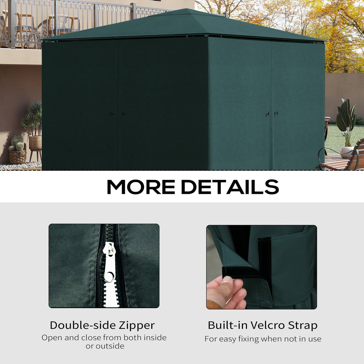 10' x 10' Universal Gazebo Sidewall Set (4 Panels) with Hooks, Slate Grey